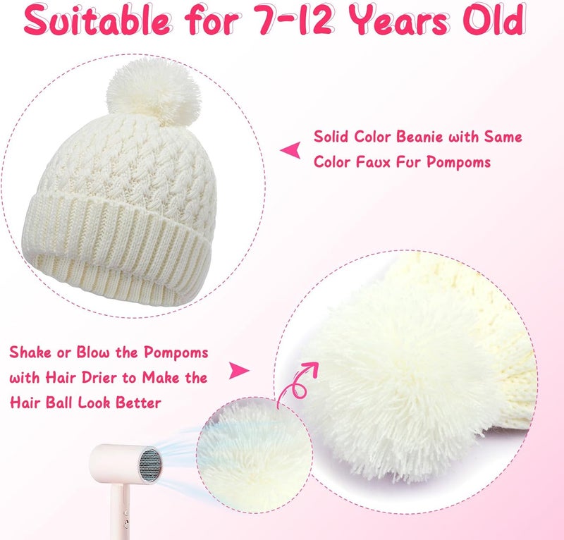 Peninpha Winter Hat for Kids Children, Girls Beanie with Pom Pom, Girls Accessories Knit Beanies Cap Age 7-12 - Image 4